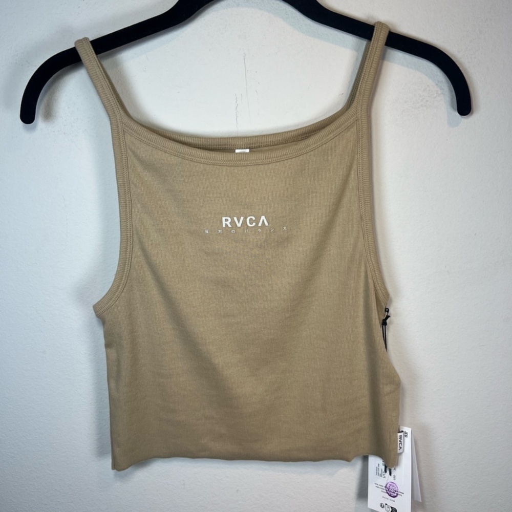 RVCA Haru Slide Tank Top Shirt Tan Ribbed Stretch Crop Summer Neutral NEW Large